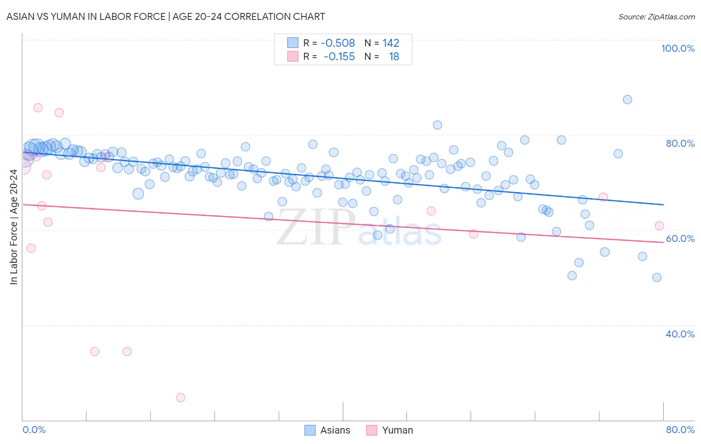 Asian vs Yuman In Labor Force | Age 20-24