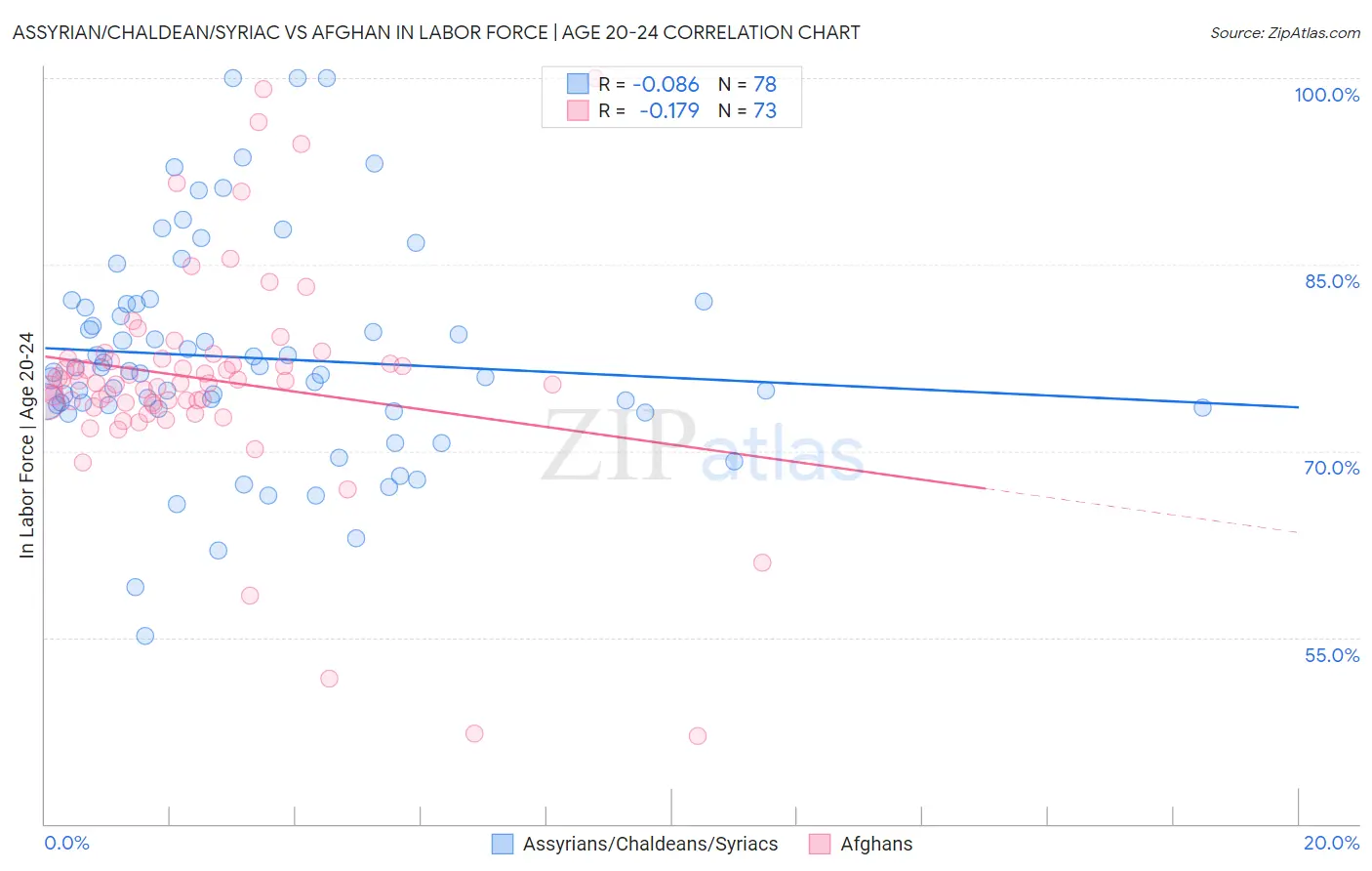 Assyrian/Chaldean/Syriac vs Afghan In Labor Force | Age 20-24