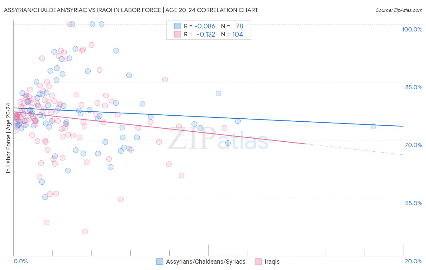 Assyrian/Chaldean/Syriac vs Iraqi In Labor Force | Age 20-24
