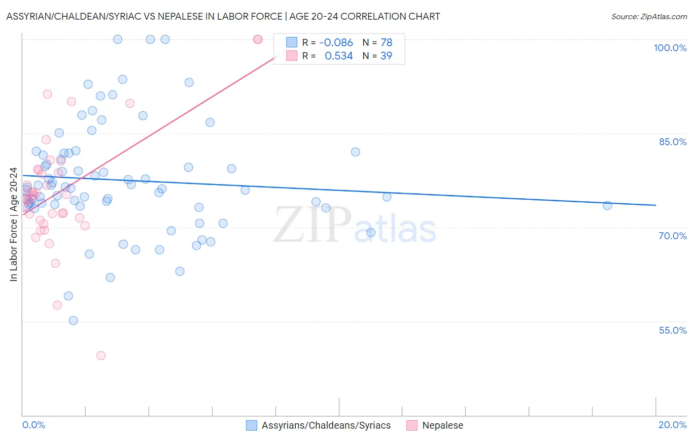 Assyrian/Chaldean/Syriac vs Nepalese In Labor Force | Age 20-24