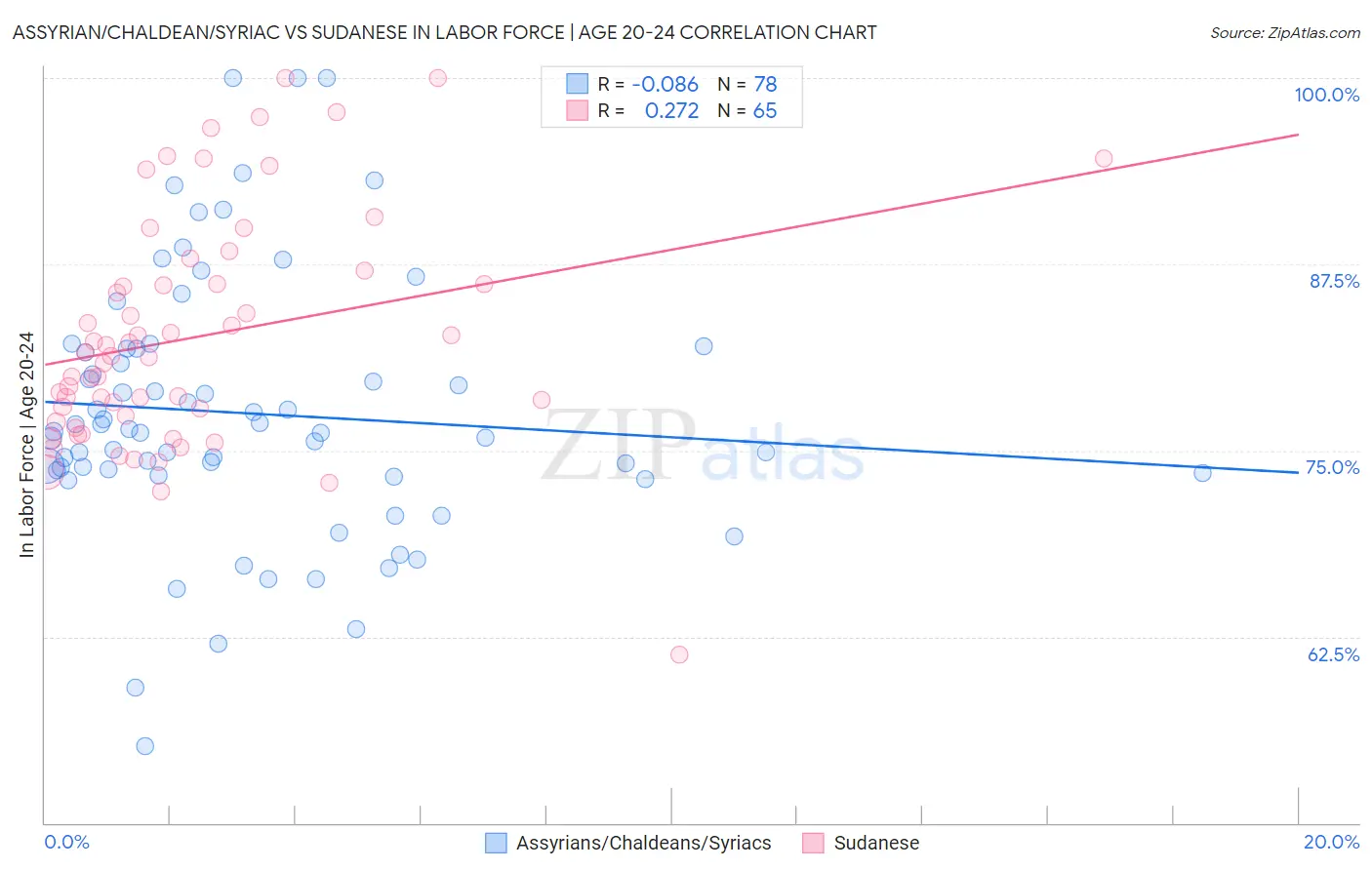 Assyrian/Chaldean/Syriac vs Sudanese In Labor Force | Age 20-24