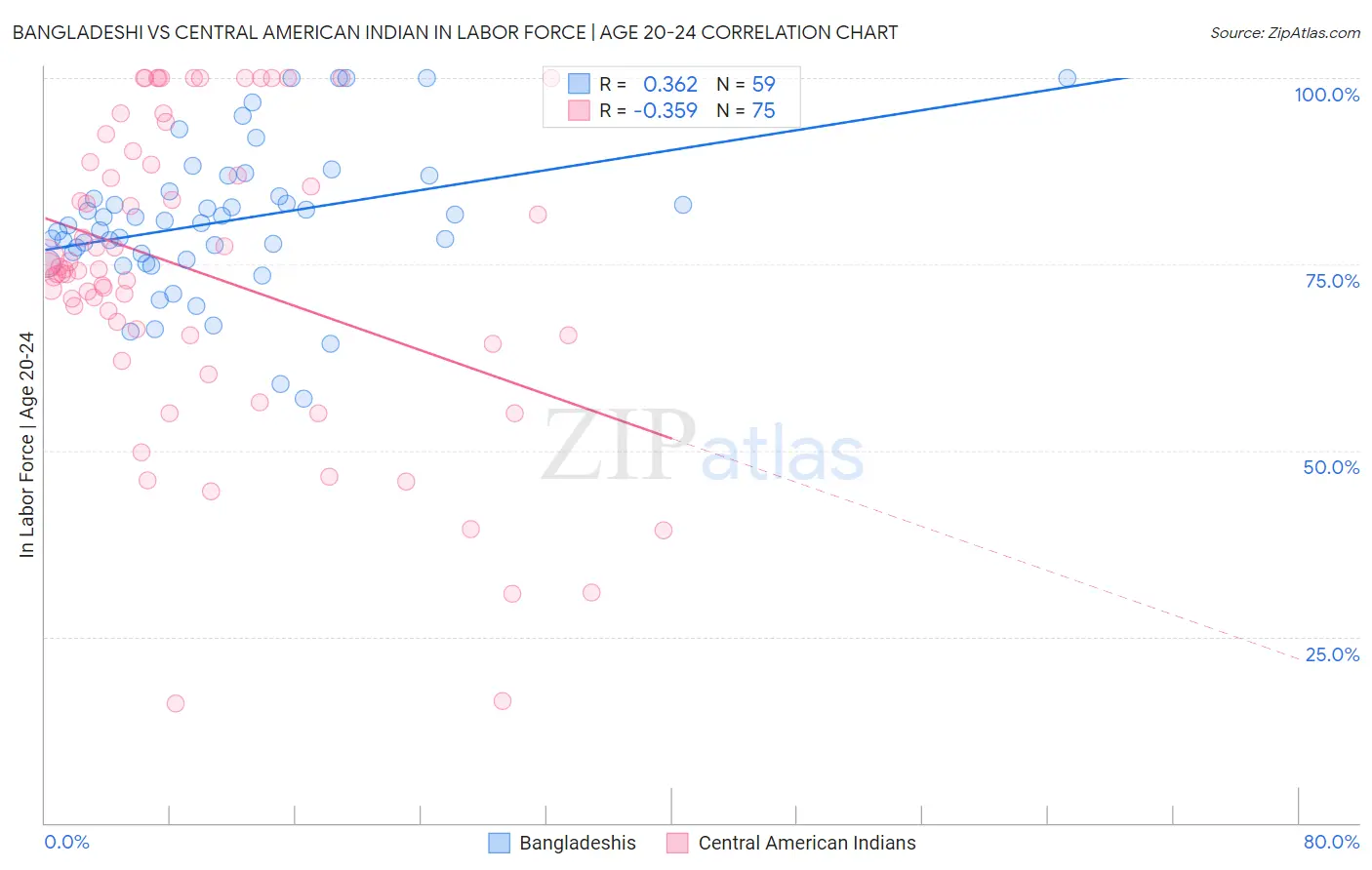 Bangladeshi vs Central American Indian In Labor Force | Age 20-24