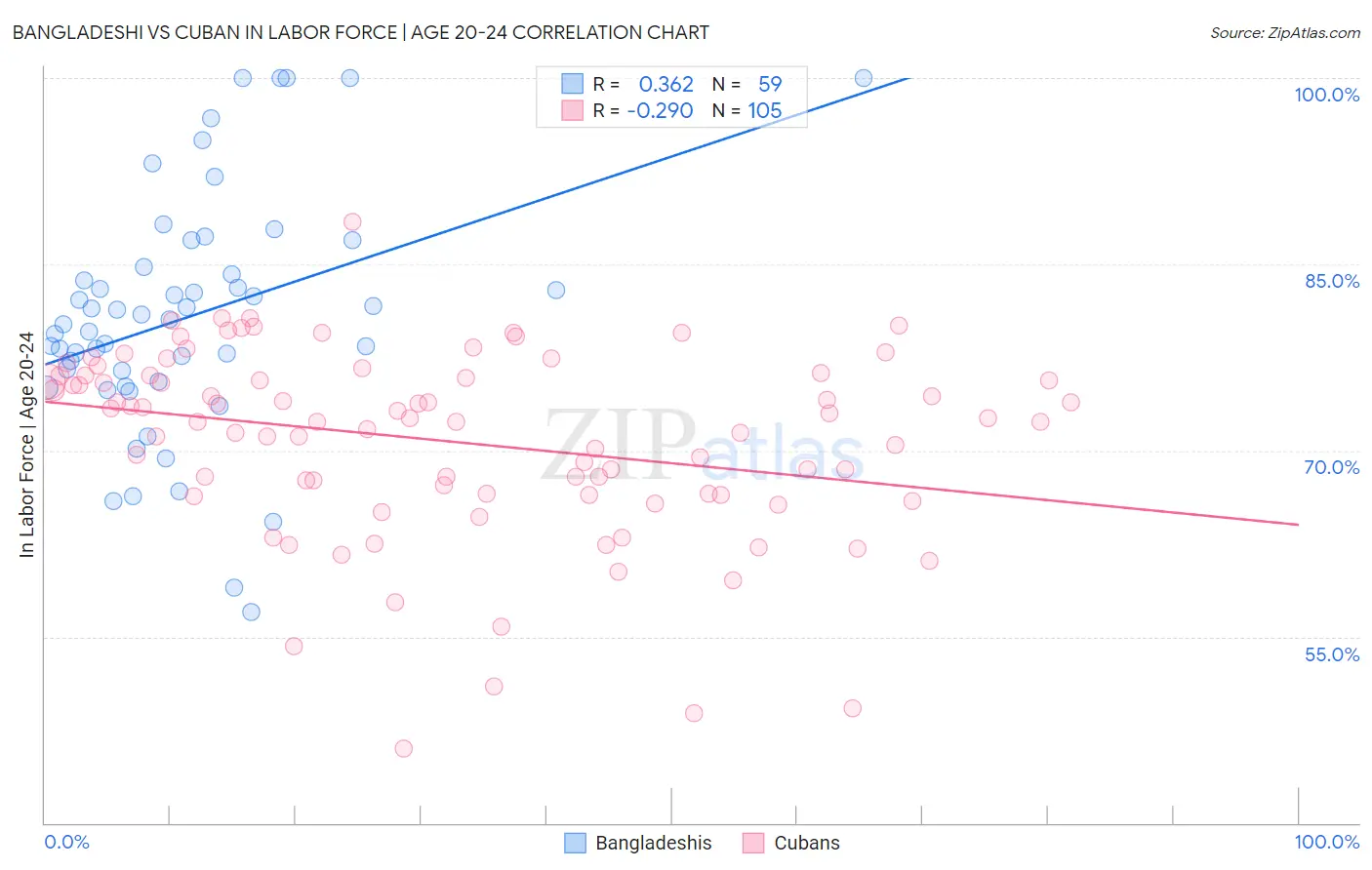 Bangladeshi vs Cuban In Labor Force | Age 20-24