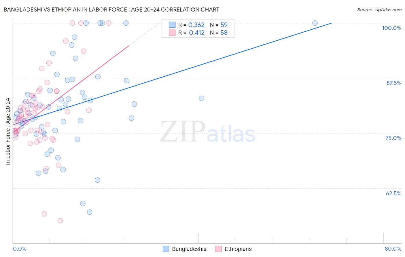 Bangladeshi vs Ethiopian In Labor Force | Age 20-24