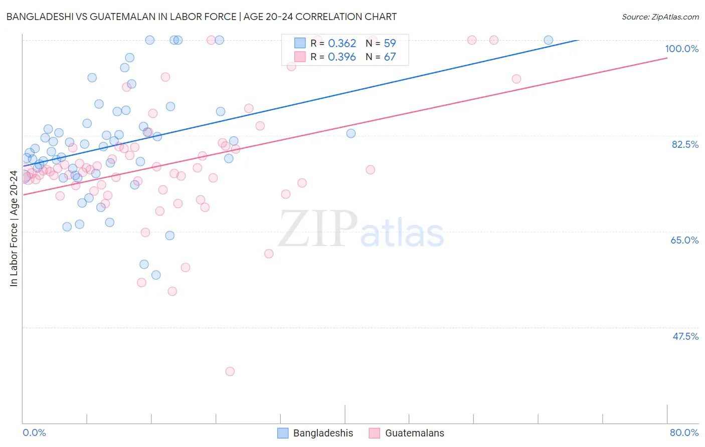 Bangladeshi vs Guatemalan In Labor Force | Age 20-24
