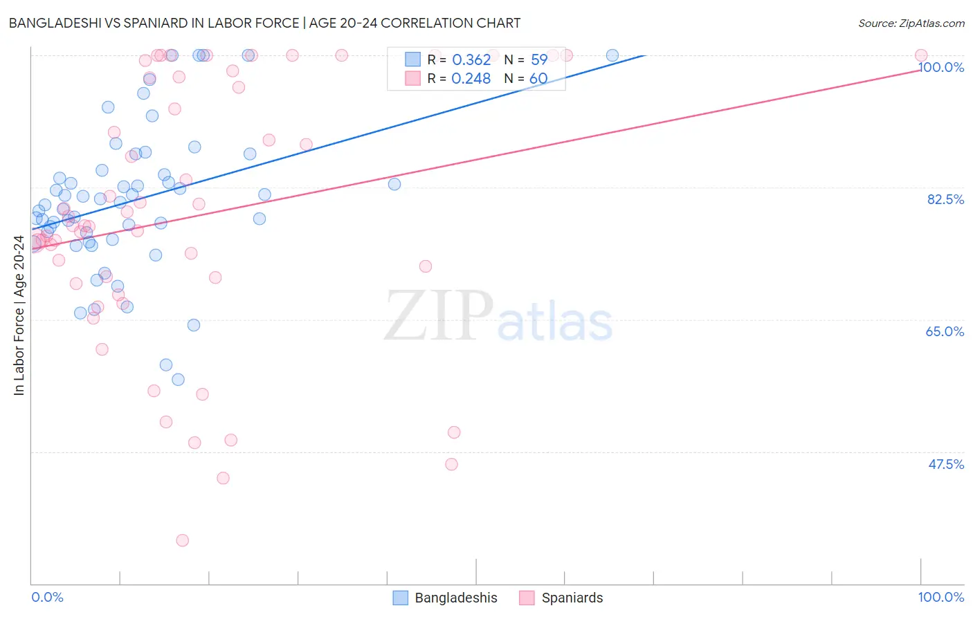 Bangladeshi vs Spaniard In Labor Force | Age 20-24
