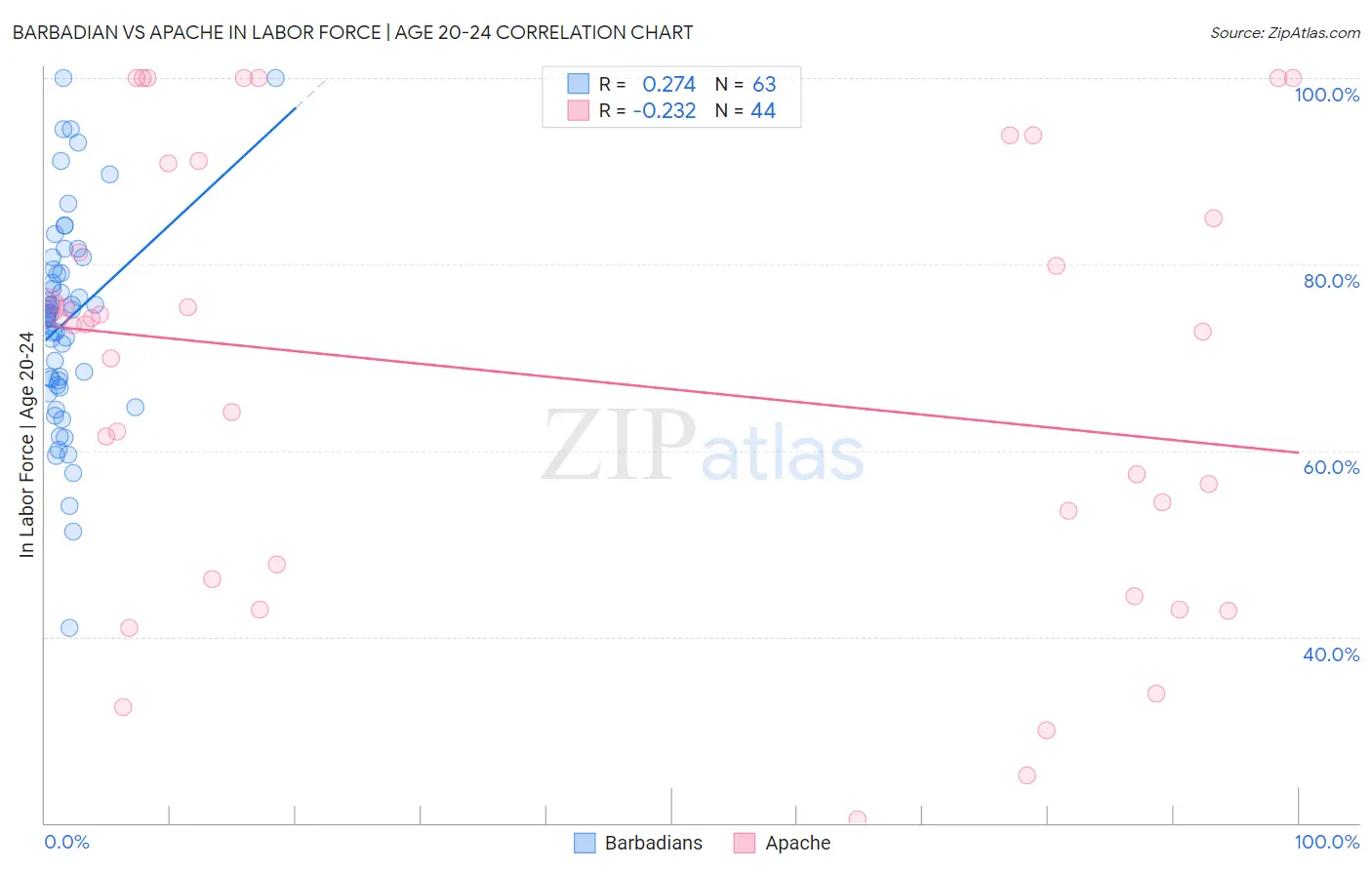 Barbadian vs Apache In Labor Force | Age 20-24
