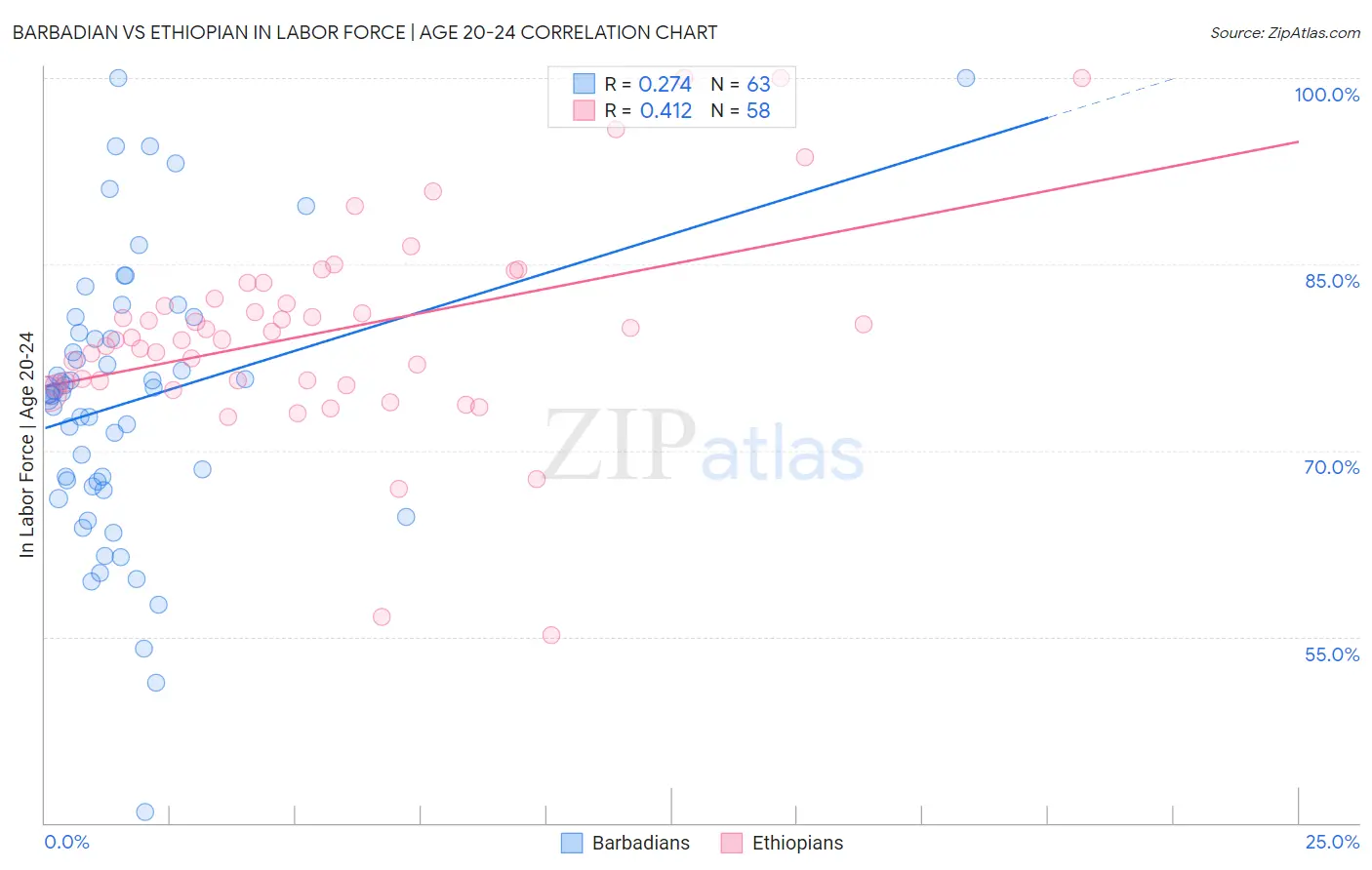 Barbadian vs Ethiopian In Labor Force | Age 20-24
