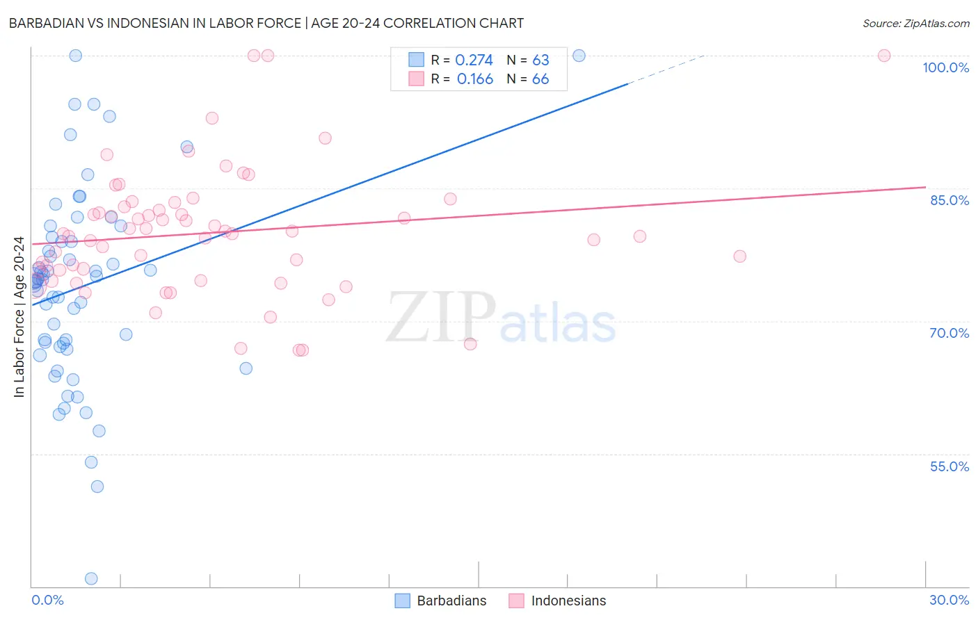 Barbadian vs Indonesian In Labor Force | Age 20-24