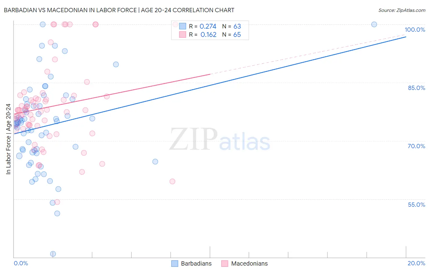 Barbadian vs Macedonian In Labor Force | Age 20-24