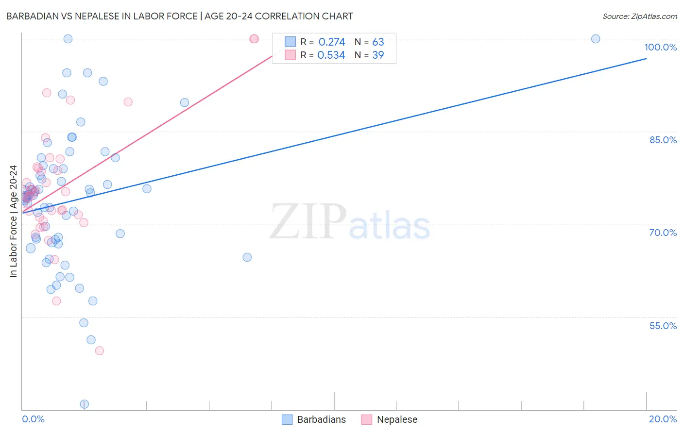 Barbadian vs Nepalese In Labor Force | Age 20-24