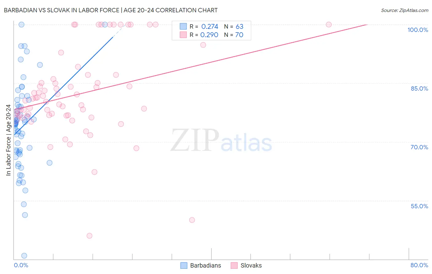 Barbadian vs Slovak In Labor Force | Age 20-24