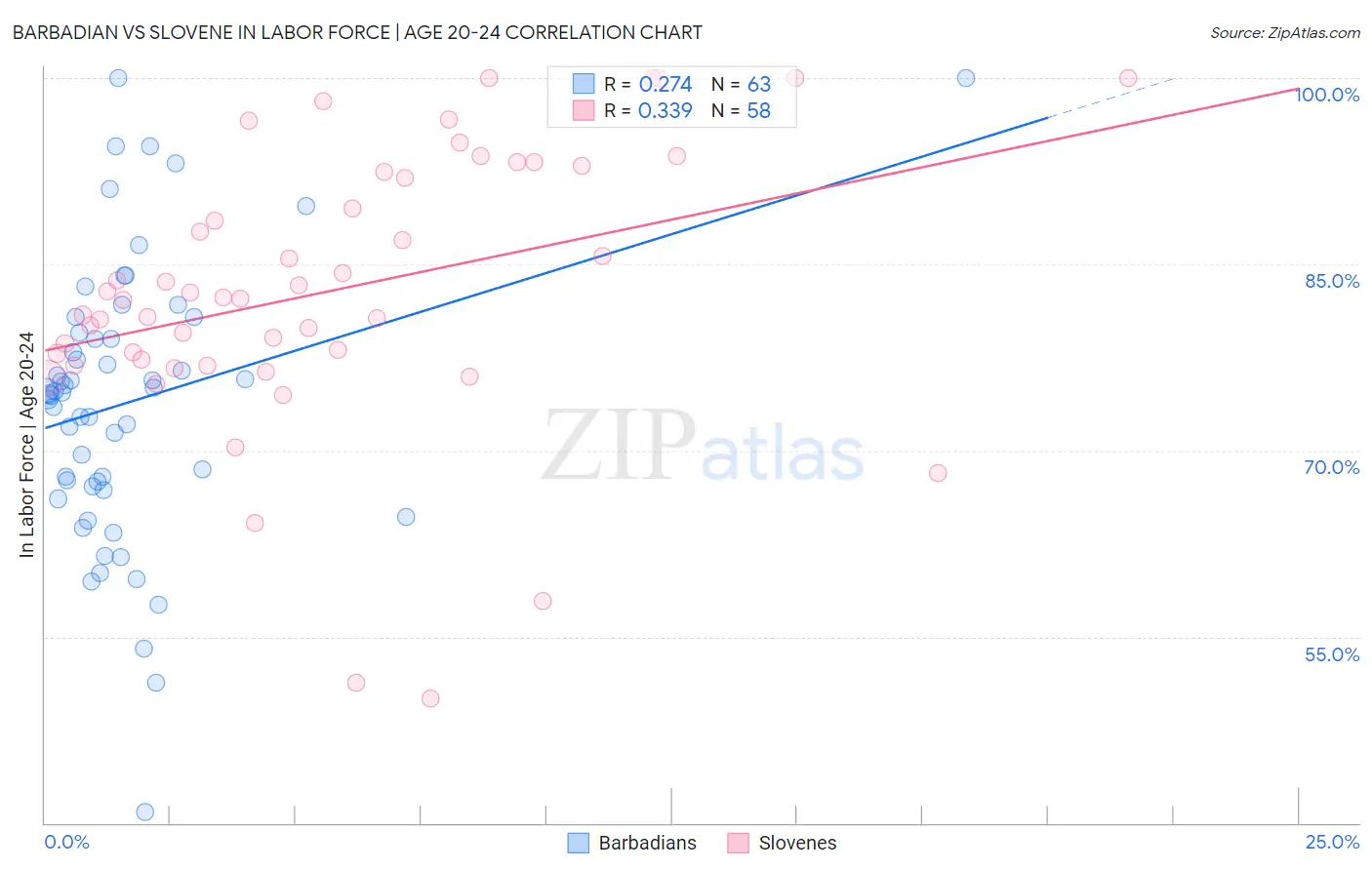 Barbadian vs Slovene In Labor Force | Age 20-24