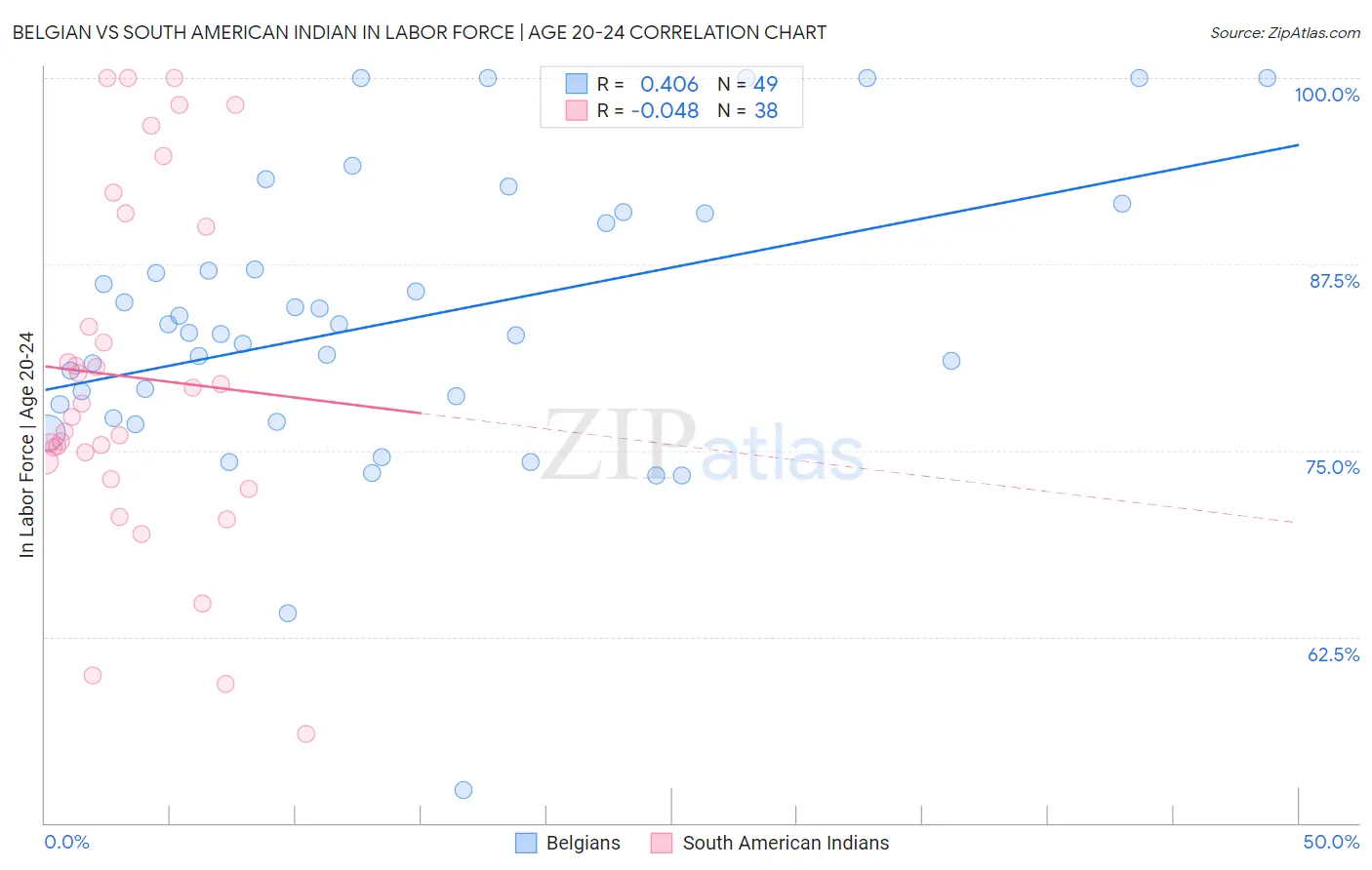 Belgian vs South American Indian In Labor Force | Age 20-24
