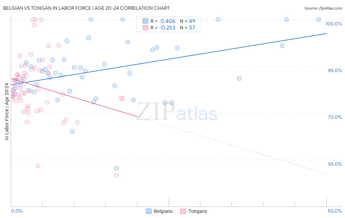 Belgian vs Tongan In Labor Force | Age 20-24