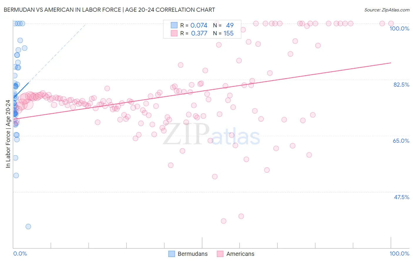 Bermudan vs American In Labor Force | Age 20-24