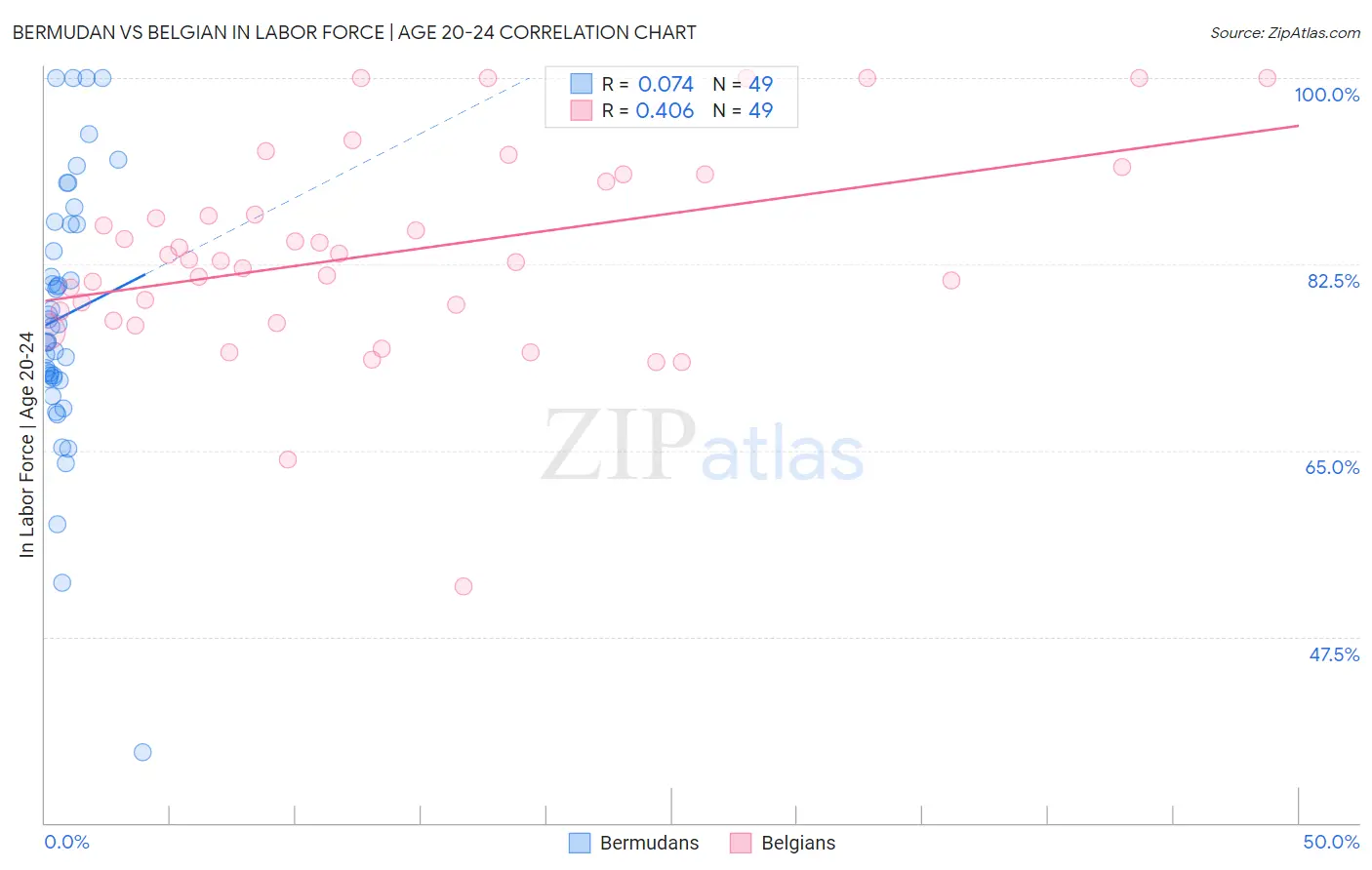 Bermudan vs Belgian In Labor Force | Age 20-24