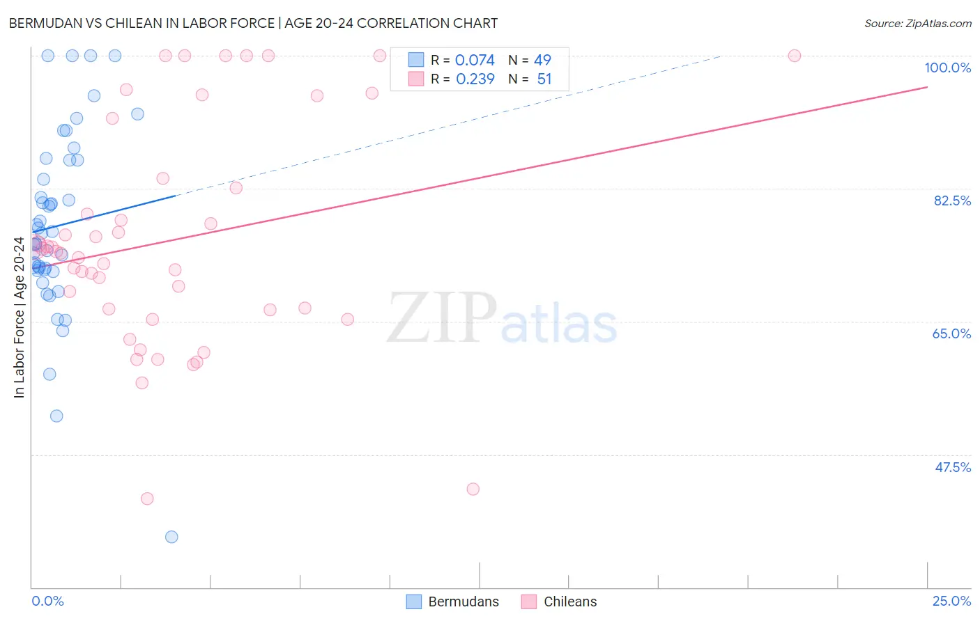 Bermudan vs Chilean In Labor Force | Age 20-24