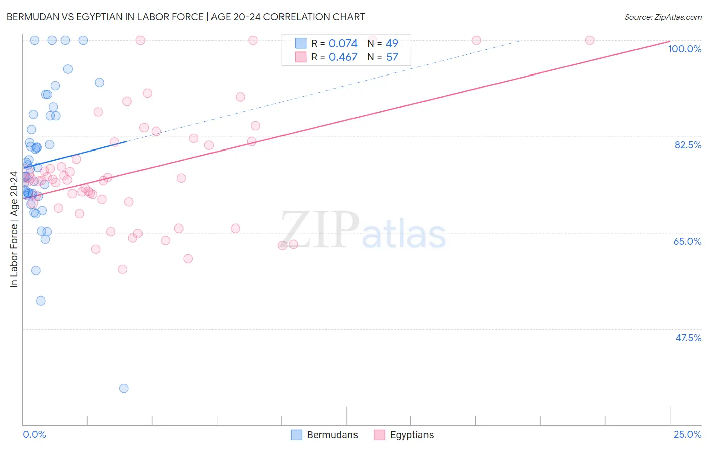 Bermudan vs Egyptian In Labor Force | Age 20-24