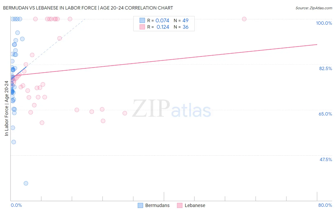 Bermudan vs Lebanese In Labor Force | Age 20-24