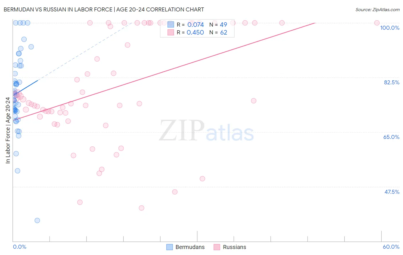 Bermudan vs Russian In Labor Force | Age 20-24