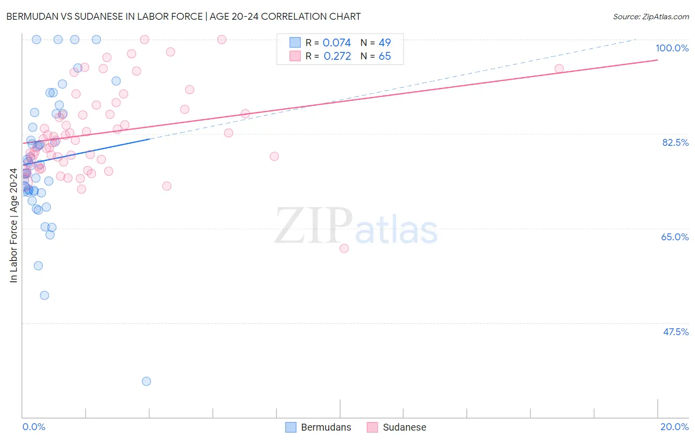 Bermudan vs Sudanese In Labor Force | Age 20-24