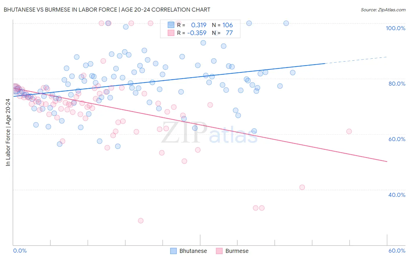 Bhutanese vs Burmese In Labor Force | Age 20-24