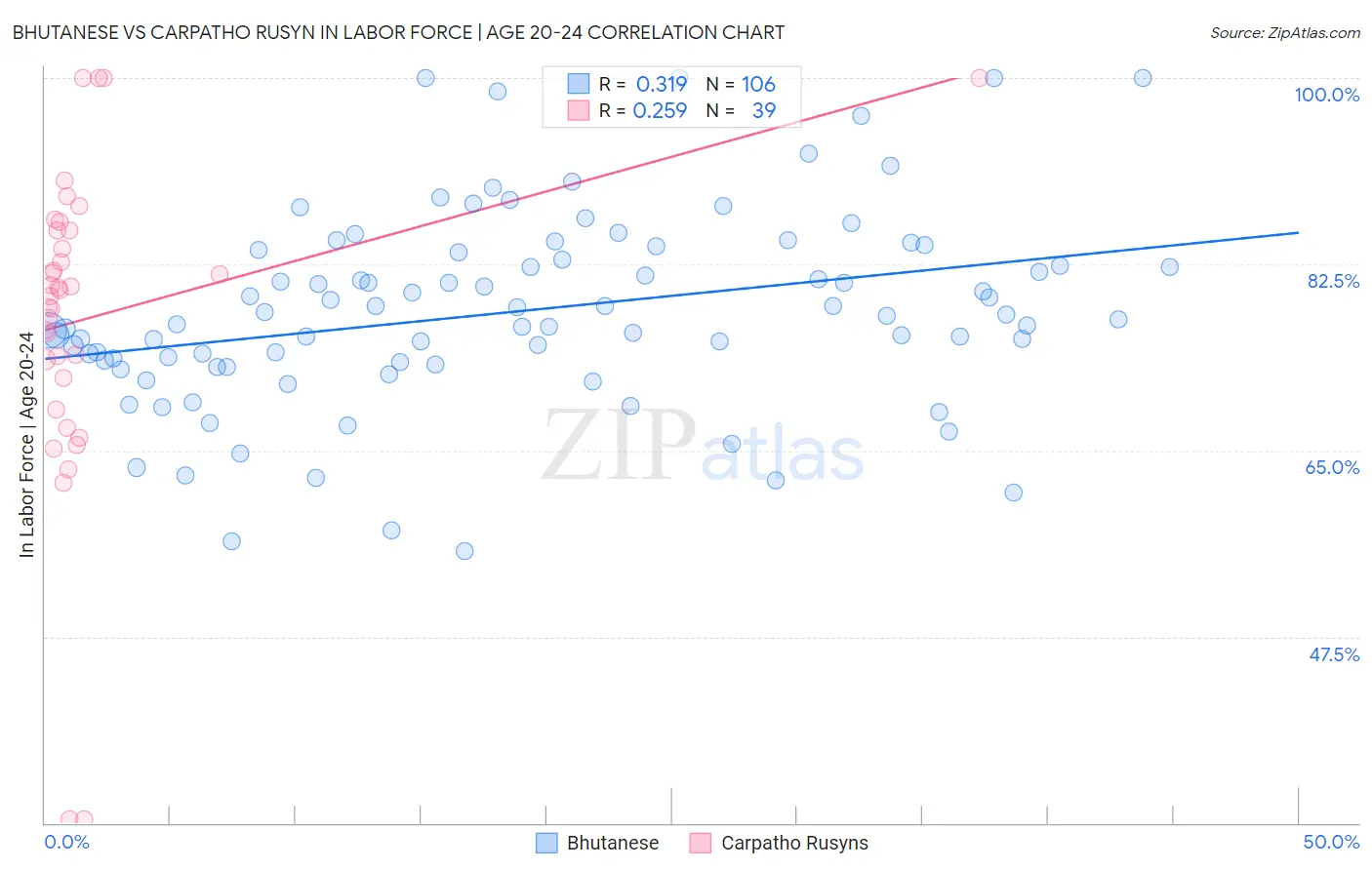 Bhutanese vs Carpatho Rusyn In Labor Force | Age 20-24