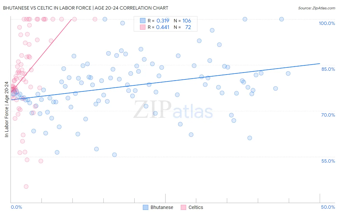 Bhutanese vs Celtic In Labor Force | Age 20-24