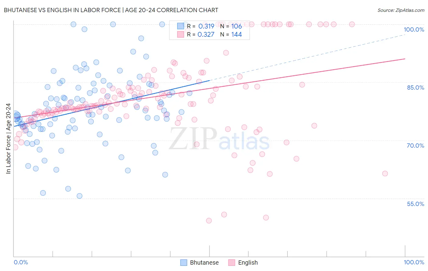Bhutanese vs English In Labor Force | Age 20-24
