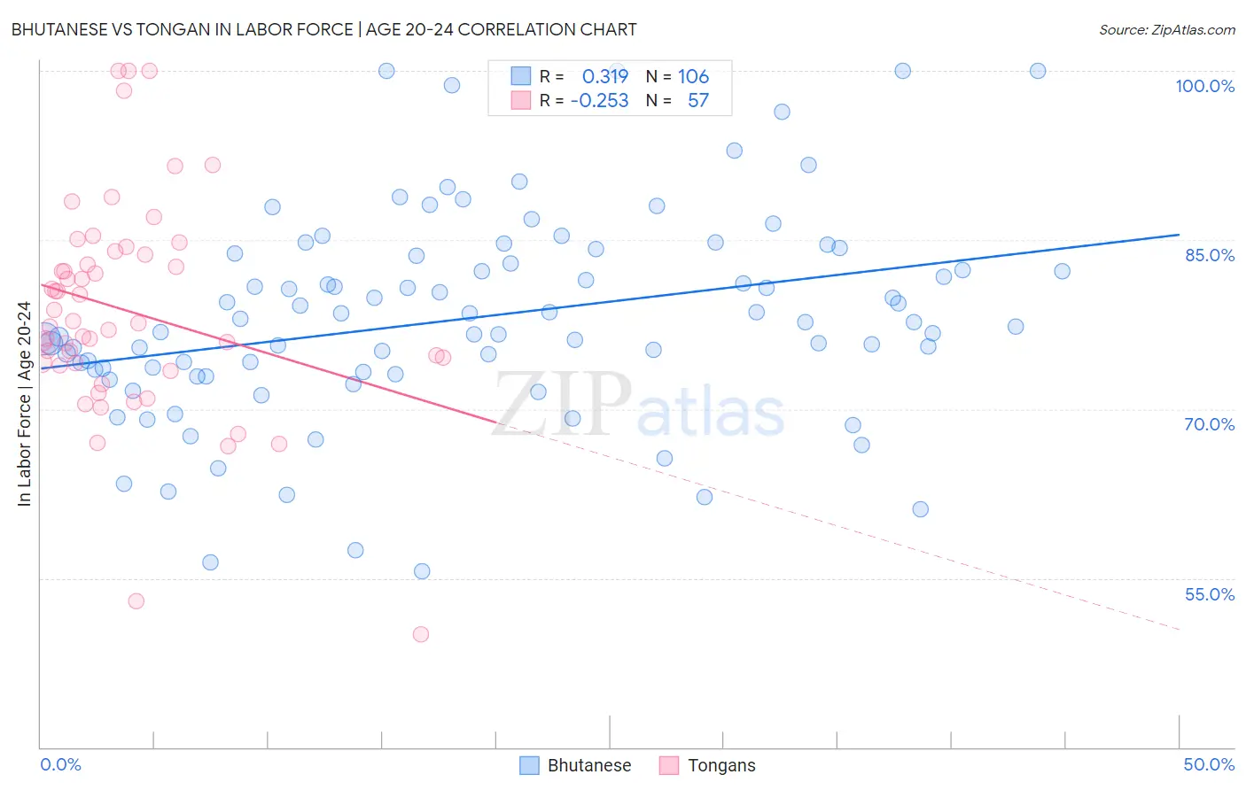 Bhutanese vs Tongan In Labor Force | Age 20-24