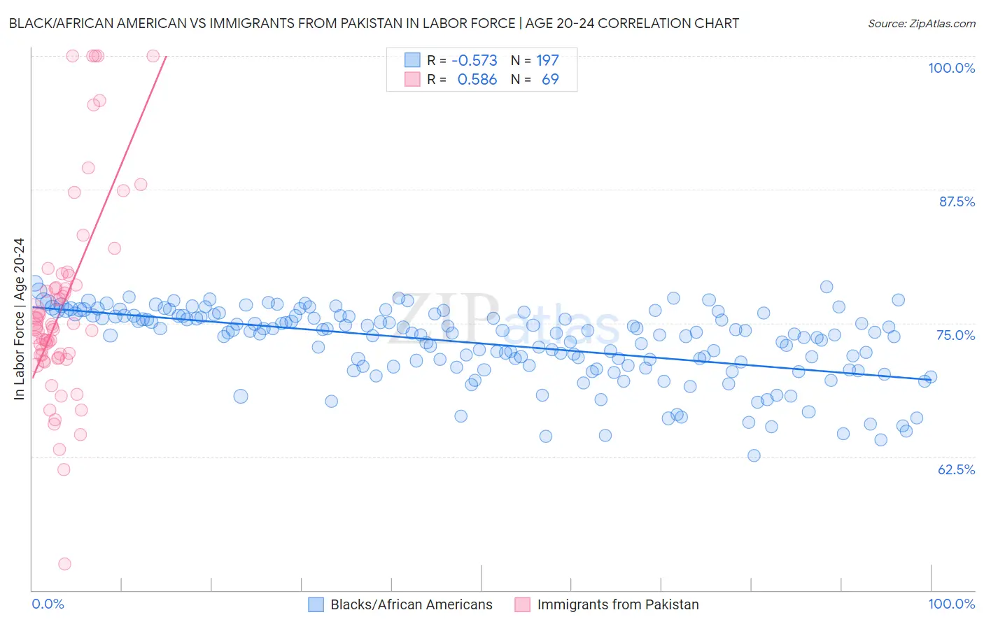 Black/African American vs Immigrants from Pakistan In Labor Force | Age 20-24