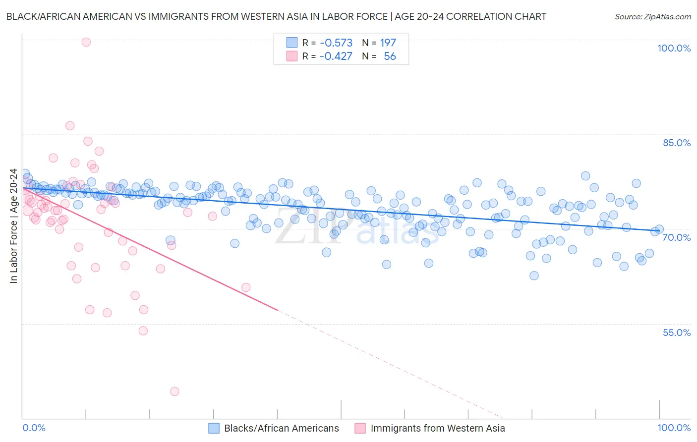 Black/African American vs Immigrants from Western Asia In Labor Force | Age 20-24