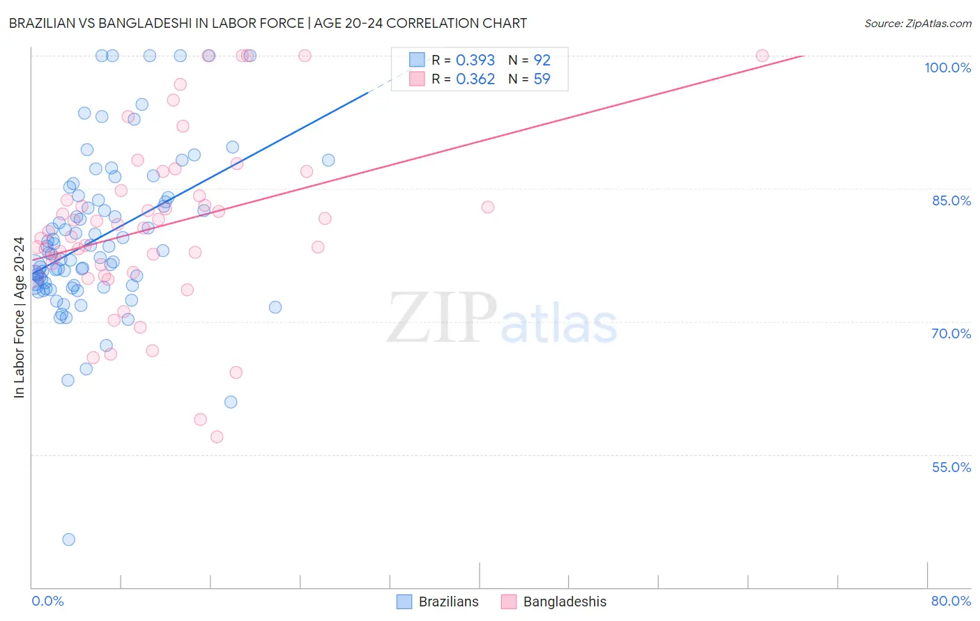 Brazilian vs Bangladeshi In Labor Force | Age 20-24
