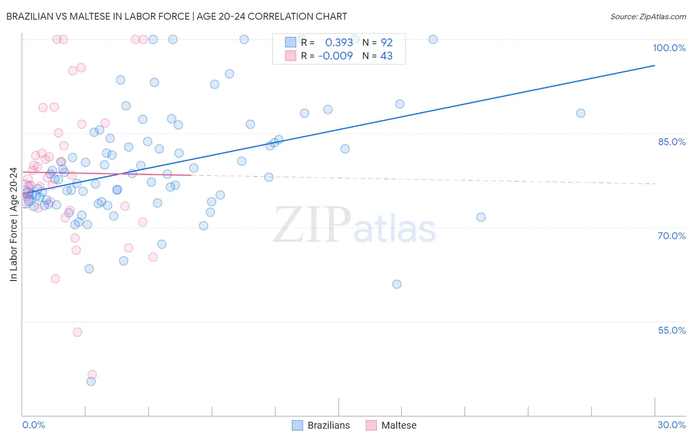 Brazilian vs Maltese In Labor Force | Age 20-24