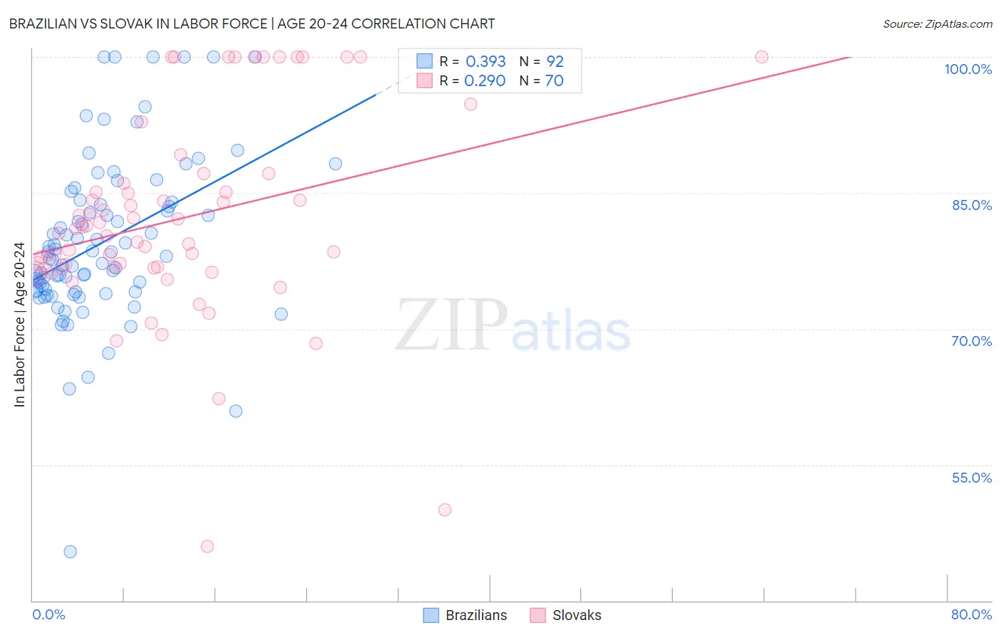 Brazilian vs Slovak In Labor Force | Age 20-24