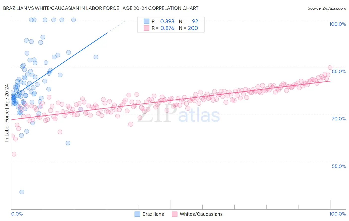 Brazilian vs White/Caucasian In Labor Force | Age 20-24