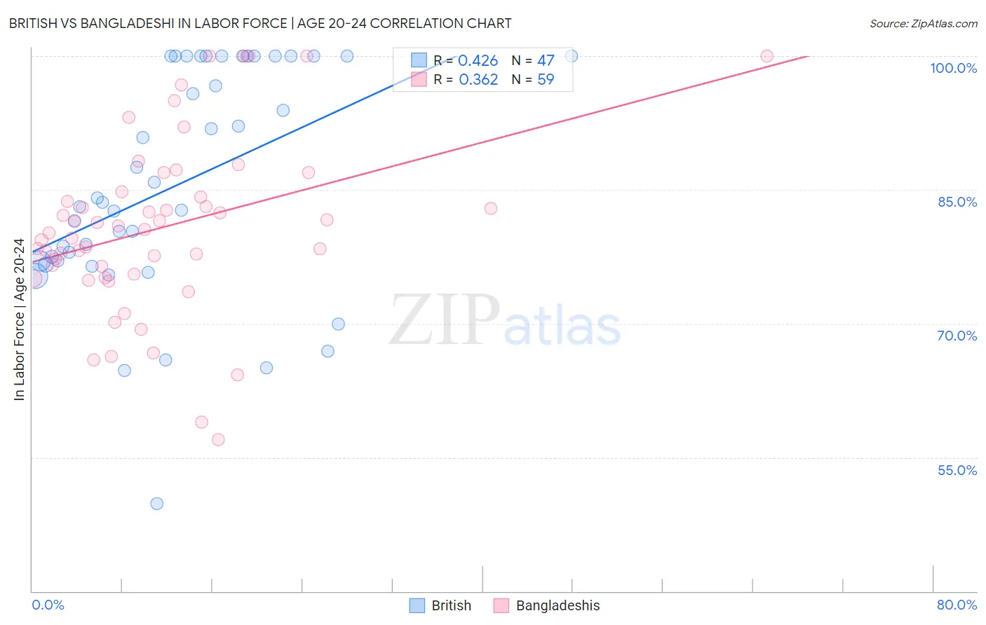 British vs Bangladeshi In Labor Force | Age 20-24