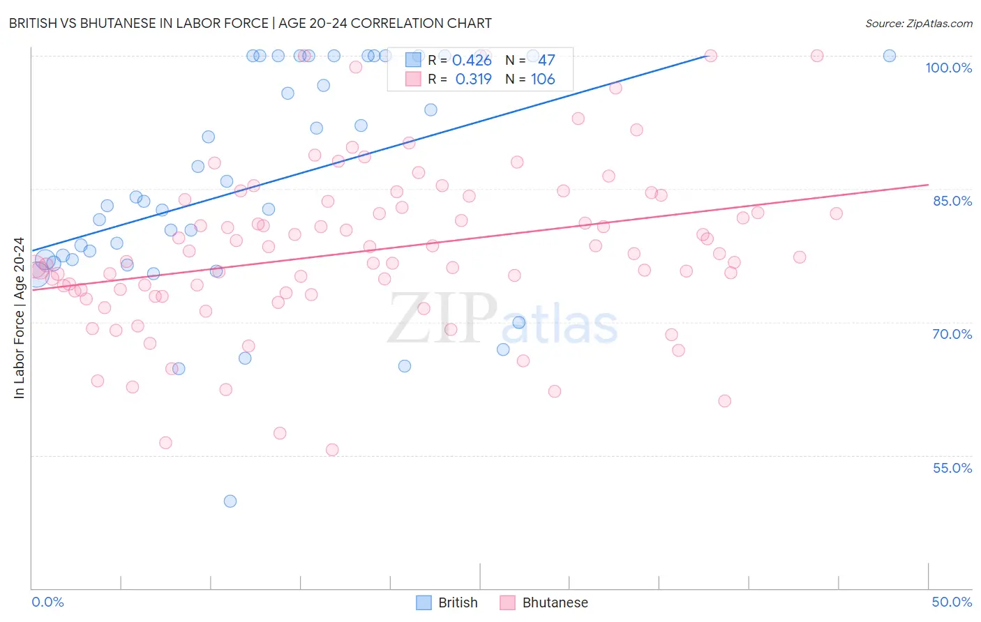 British vs Bhutanese In Labor Force | Age 20-24