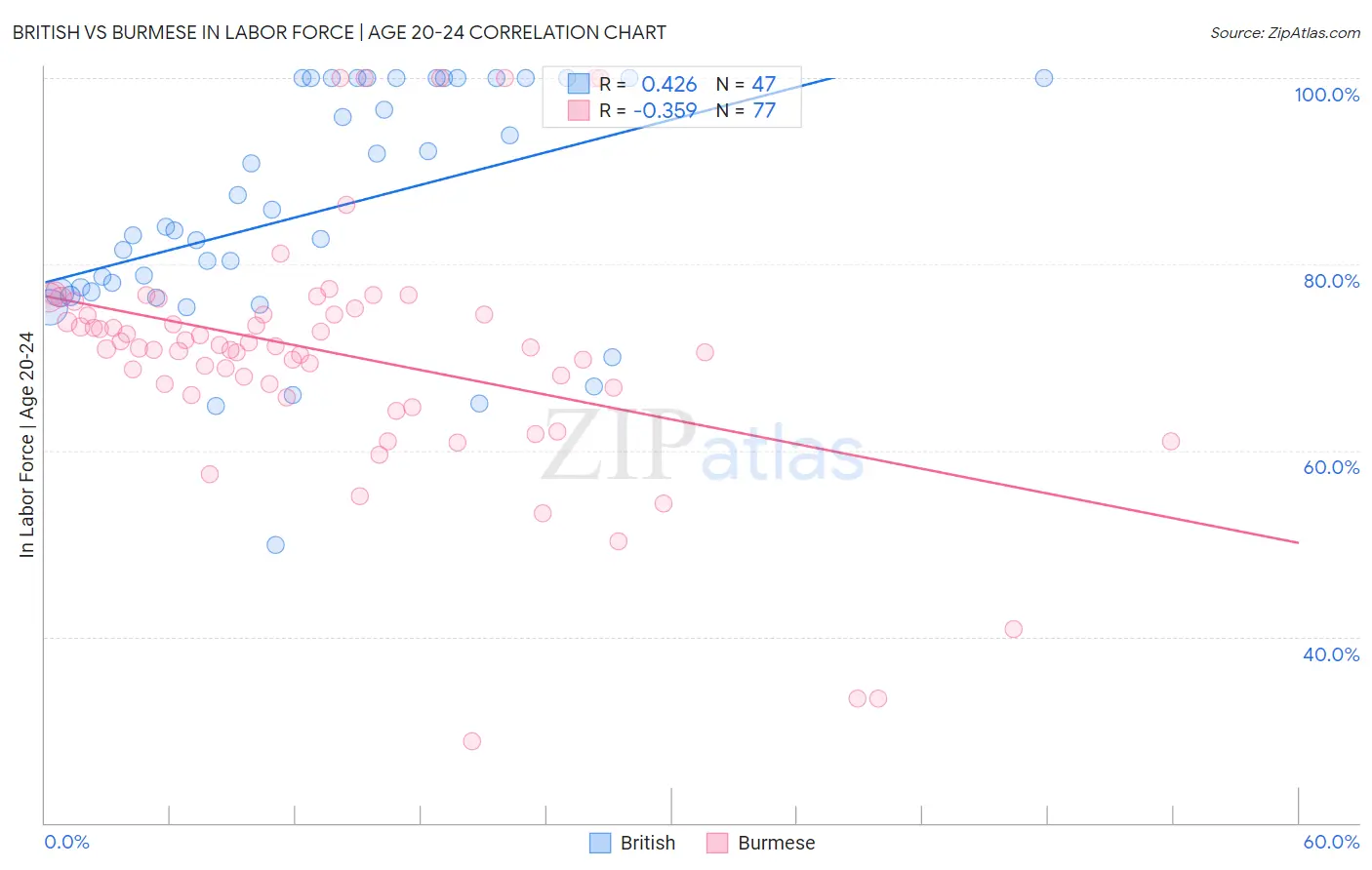 British vs Burmese In Labor Force | Age 20-24