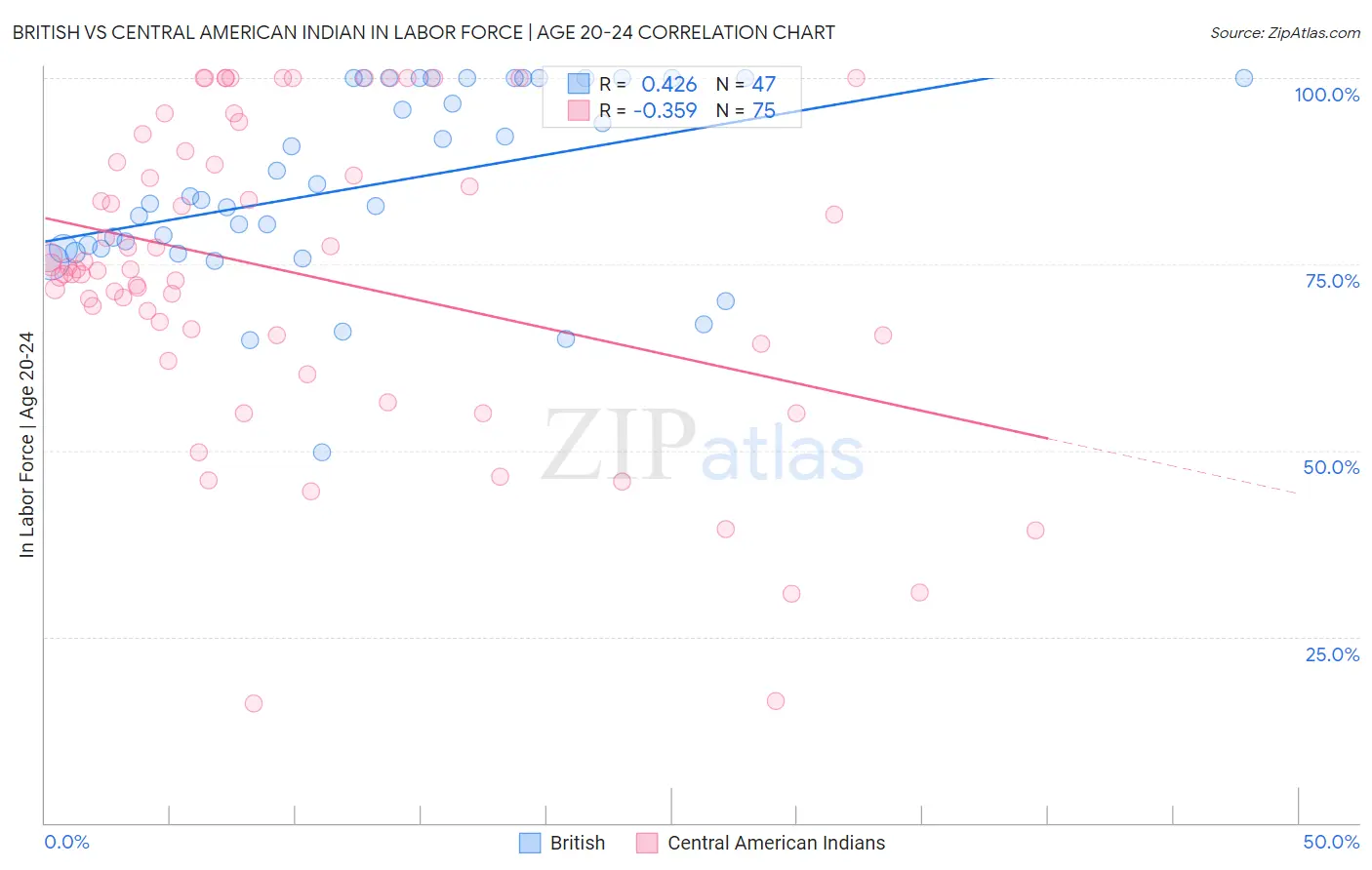British vs Central American Indian In Labor Force | Age 20-24