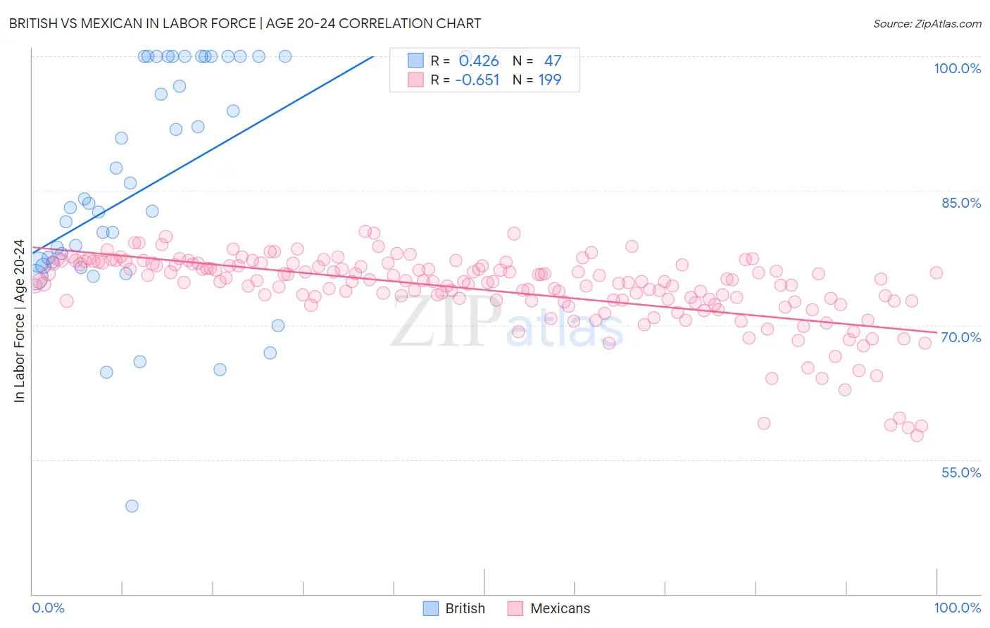 British vs Mexican In Labor Force | Age 20-24