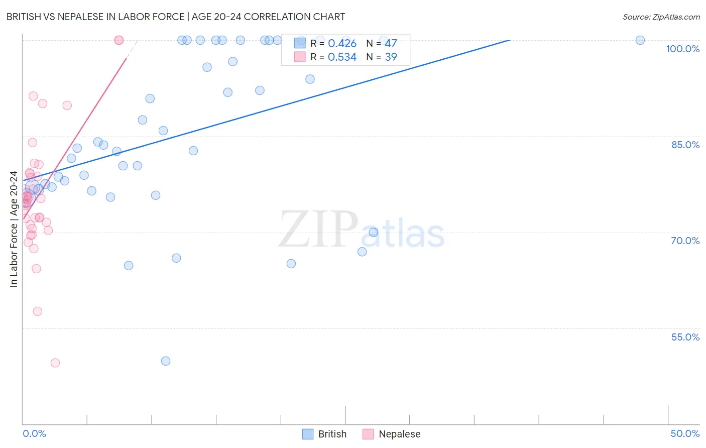 British vs Nepalese In Labor Force | Age 20-24