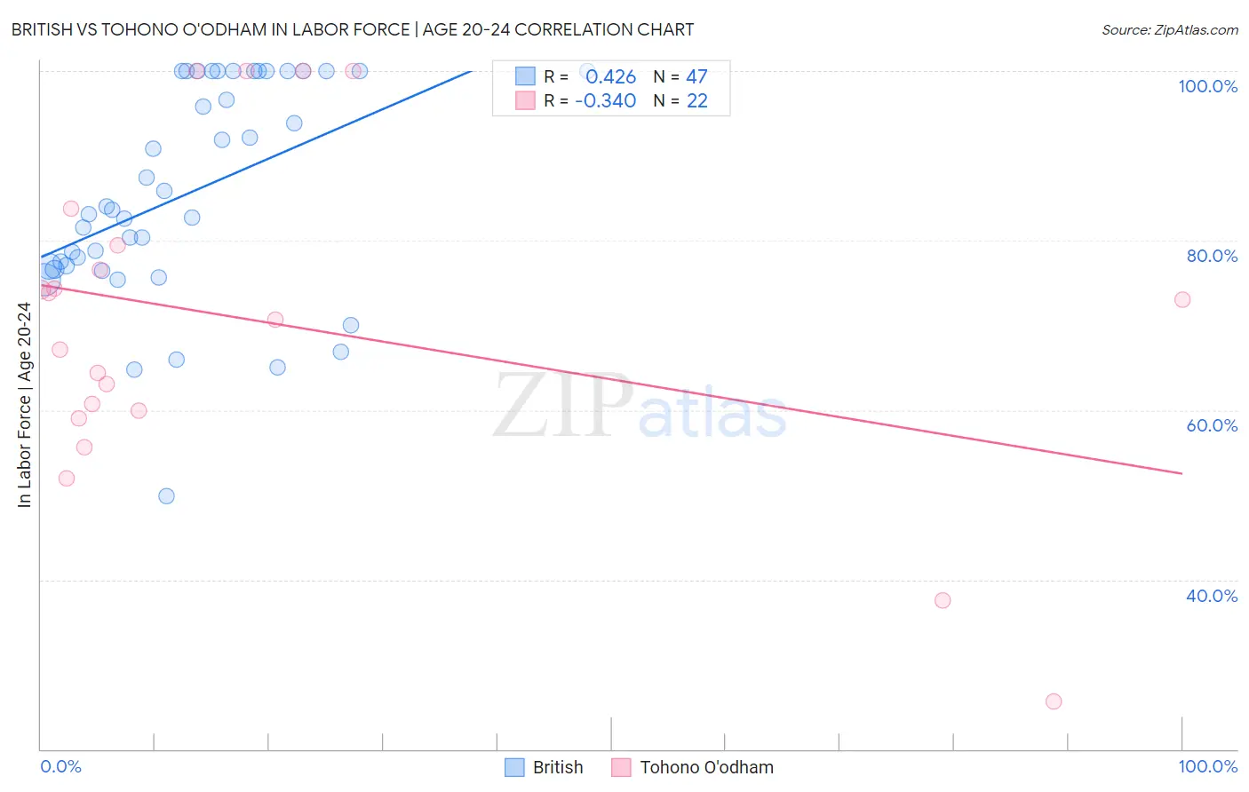 British vs Tohono O'odham In Labor Force | Age 20-24