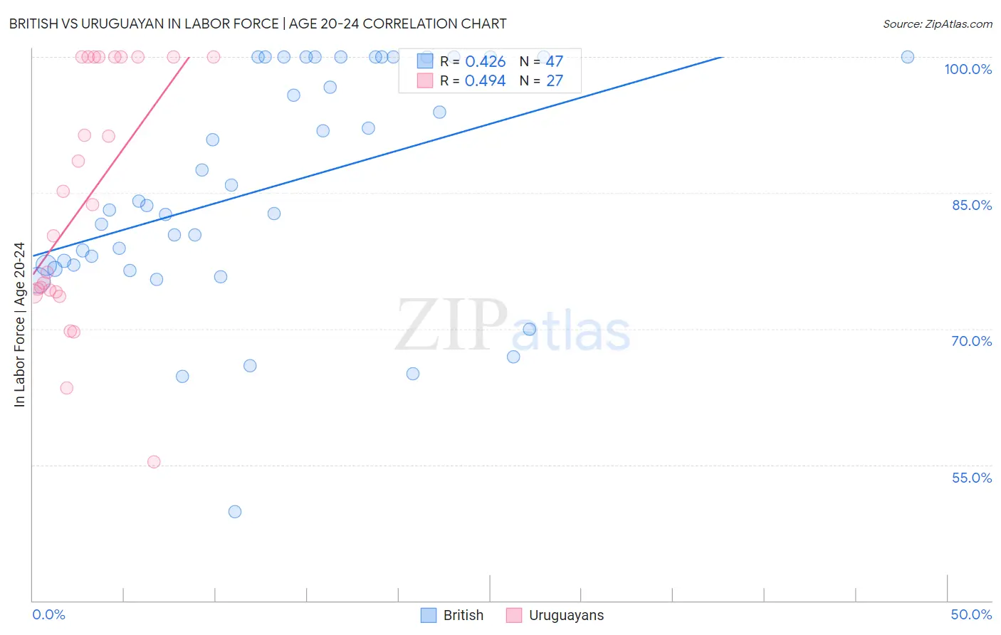 British vs Uruguayan In Labor Force | Age 20-24