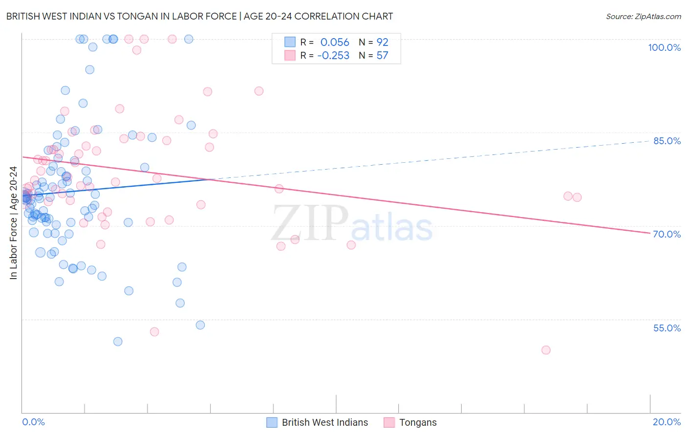 British West Indian vs Tongan In Labor Force | Age 20-24