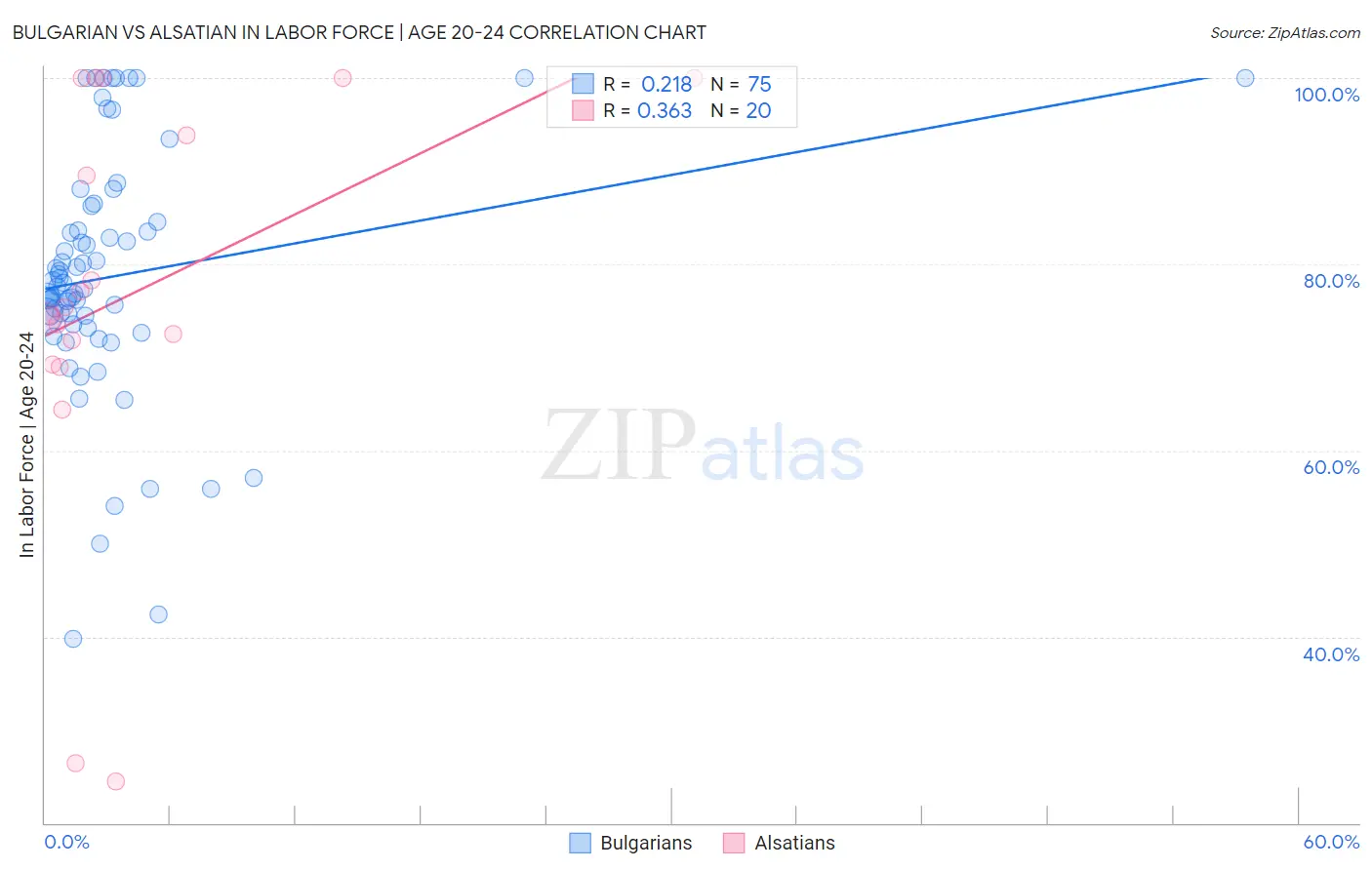 Bulgarian vs Alsatian In Labor Force | Age 20-24