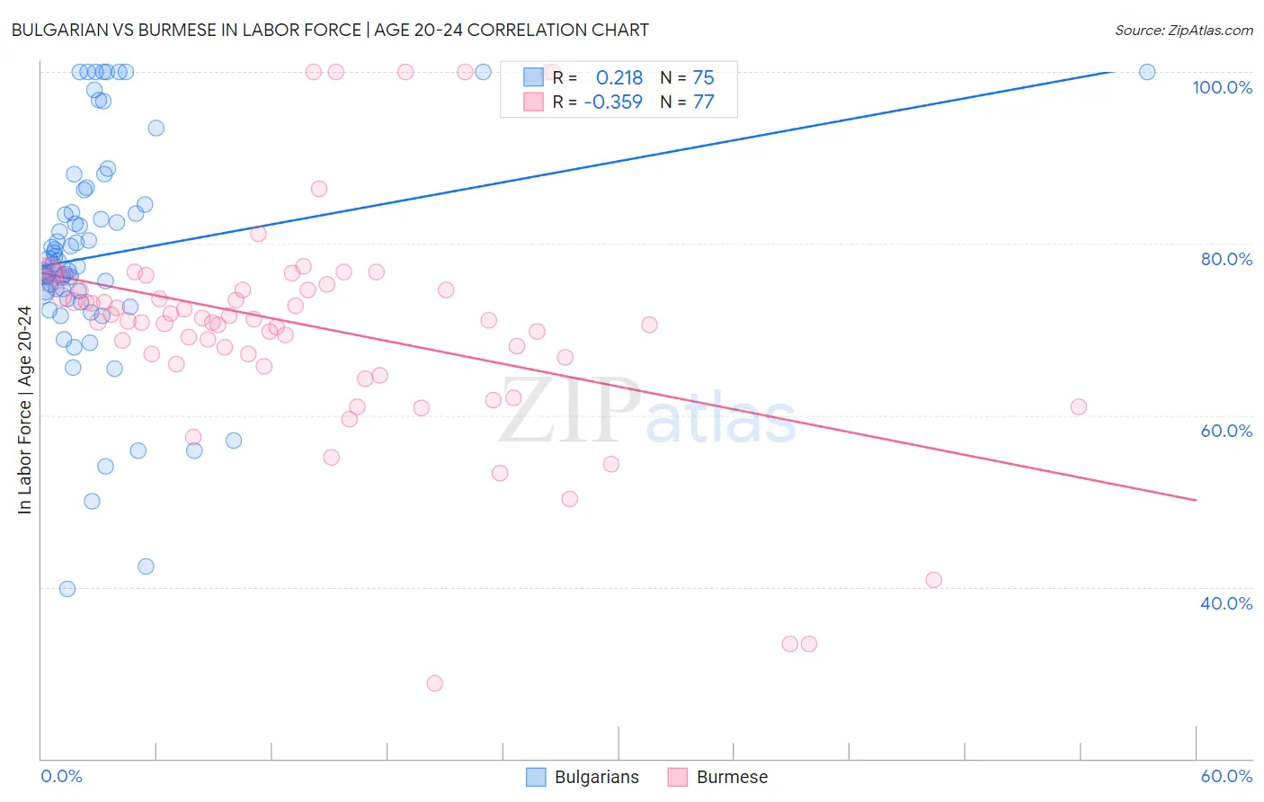 Bulgarian vs Burmese In Labor Force | Age 20-24