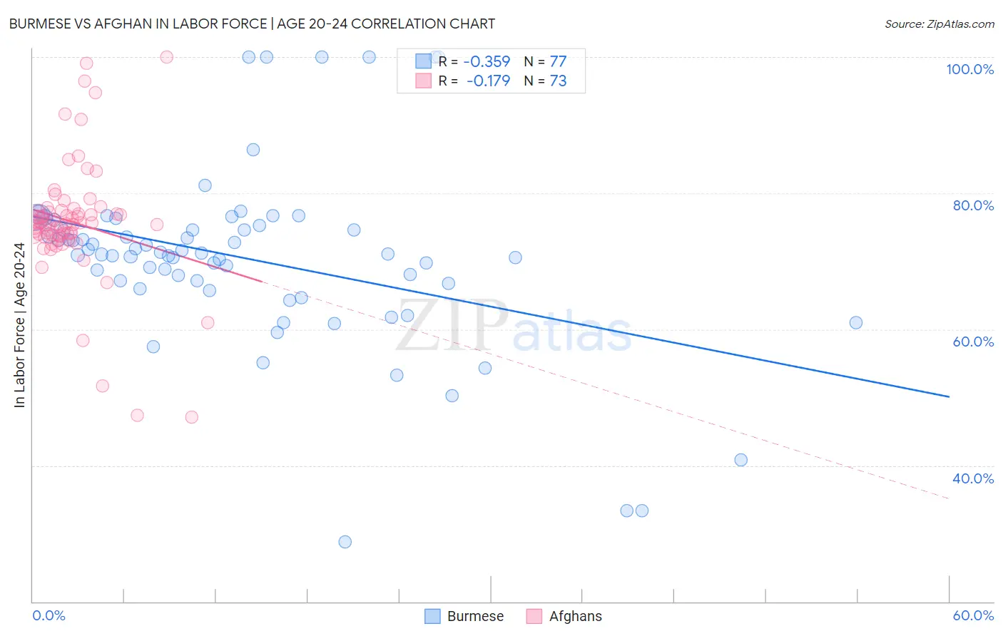 Burmese vs Afghan In Labor Force | Age 20-24