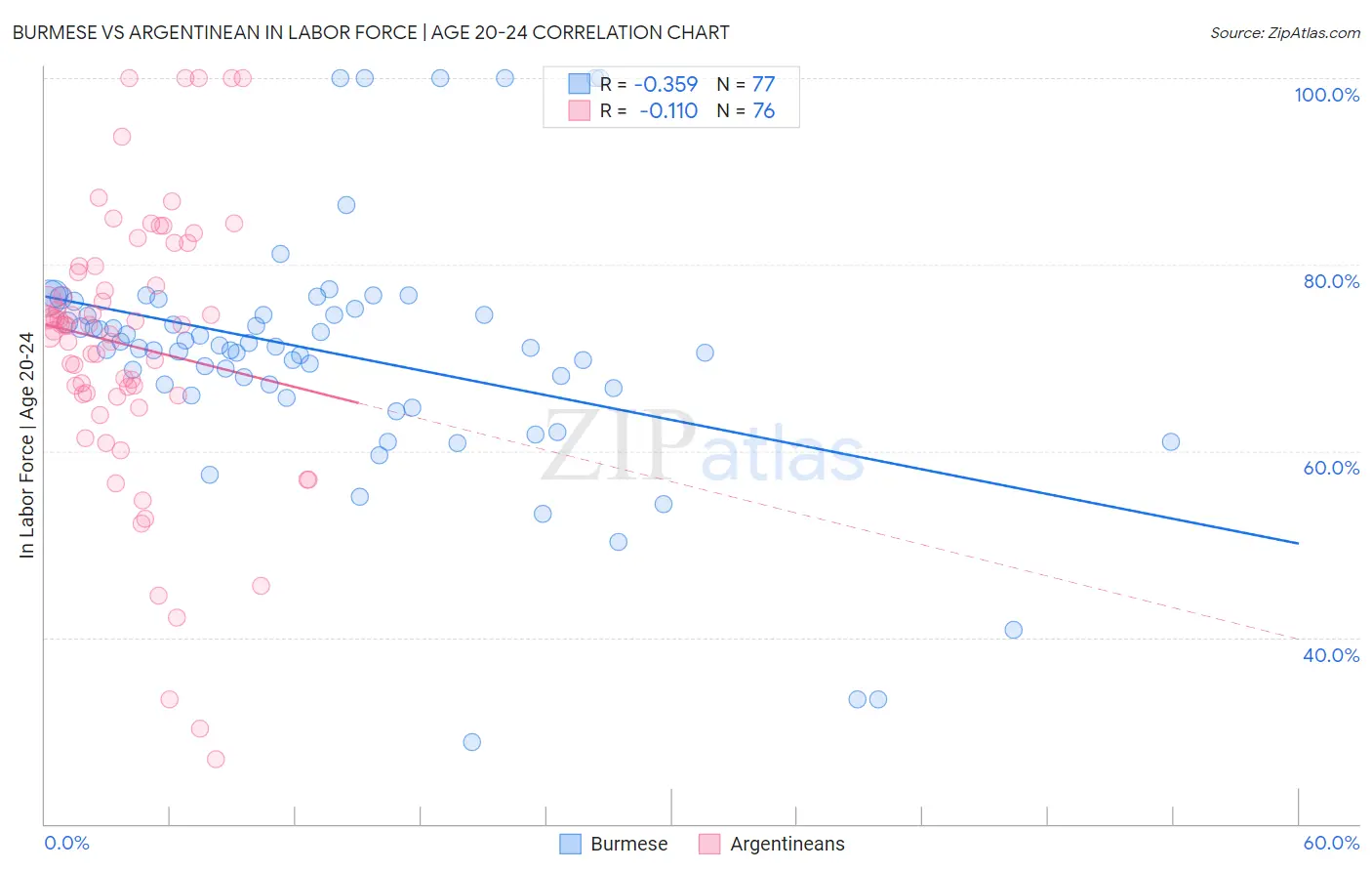 Burmese vs Argentinean In Labor Force | Age 20-24